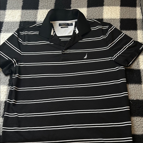 Nautica Black and White Striped Polo Shirt - Picture 2 of 4